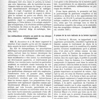 0099 - Page 96 - Partie scientifique. L'actualité scientifique. La Presse. La radiologie d’urgence dans les syndromes abdominaux aigus [(Journal Belge de radiologie, fasc. 150, 1937)] / Les colibacilloses urinaires au point de vue clinique et thérapeutique [(Languedoc Médical, octobre 1937)] / A propos de la cure radicale de la hernie inguinale [(Bruxelles-Médical, 10 octobre 1937)]