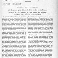 0108 - Page 105 - Partie professionnelle, Hygiène, Assistance, Mutualité, Intérêts corporatifs, Variétés. Travaux originaux. Bulletin de l’Actualité. Afin de rendre plus efficace la lutte contre les épidémies, pourquoi, le cas échéant, ne pas publier des bulletins, analogues aux bulletins météorologiques [G. Fischer]