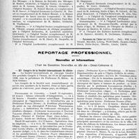0119 - Page 116 - Partie professionnelle, Hygiène, Assistance, Mutualité, Intérêts corporatifs, Variétés. Hôpitaux de l’assistance publique de paris. Enseignement, concours, avis divers / Reportage professionnel. Nouvelles et Informations. XIe Congrès de la Société internationale de chirurgie