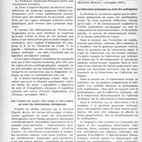 0157 - Page 154 - Partie scientifique. L'actualité scientifique. La Presse. La tularémie [(Bulletin Médical, 30 octobre 1937)] / L’électro-cardiogramme dans les diverses formes d’angine de poitrine [(La Clinique, novembre 1937)] / Sur l’emploi des rayons infra-rouges et ultra-violets au cours des interventions chirurgicales [(Bruxelles-Médical, 7 novembre 1937)] / La tuberculose pulmonaire au cours des cardiopathies [(Revue de Médecine, octobre 1937)]
