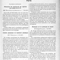 0158 - Page 155 - Partie scientifique. L'actualité scientifique. Les Sociétés Savantes. Paris. Académie de médecine. Prémunition des nouveau-nés par injection sous-cutanée de B. C. G, 7-12-1937 / Accidents paralytiques du traitement antirabique, 7-12-1937 / Remarques sur les professions de charité, 7-12-1937