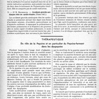 0163 - Page 160 - Partie scientifique. L'actualité scientifique. Les thèses. Traitement radiothérapique de l'hypertrophie tonsillaire, Dr M. Blin. (Thèse 1936) / Accidents gravido-cardiaques chez les cardio-rénales, Dr R. Beigbeder. (Thèse 1937) / Thérapeutique. Du rôle de la Pepsine et en particulier du Pepsine-ferment dans les dyspepsies