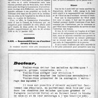 0187 - Page 184-LIV - Correspondance. Assurances sociales. Paiement des honoraires pour soins aux assurés sociaux indigents / Accidents. Responsabilité en cas d’accident survenu à l'école