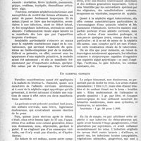 0219 - Page 216 - Partie scientifique. Travaux originaux. La clinique au goût du jour. Quand une néphrite aiguë apyrétique, en apparence primitive, peut-elle être rattachée à une infection du rhino-pharynx ?, d’après le Docteur Louis Ramond. Il faut aussi écarter les autres étiologies possibles d’une néphropathie sans fièvre / Un exemple clinique [G. Fischer]