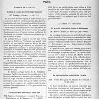 0224 - Page 221 - Partie scientifique. L’actualité scientifique. Les Sociétés Savantes. Paris. Académie de médecine. Création de centres de sérothérapie humaine, 7-12-1937 / Vaccination anti-amarile par virus bilié, 7-12-1937 / Académie de chirurgie. Un procédé chirurgical simple de détatouage, 20-10-1937 / La vascularisation artérielle de l’ovaire, 20-10-1937