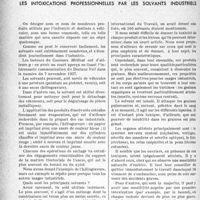 0239 - Page 236 - Partie professionnelle, Hygiène, Assistance, Mutualité, Intérêts corporatifs, Variétés. L’actualité professionnelle. Hygiène industrielle. Les intoxications professionnelles par les solvants industriels [Dr Guy Hausser]