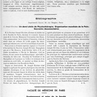 0246 - Page 243 - Partie professionnelle, Hygiène, Assistance, Mutualité, Intérêts corporatifs, Variétés. L’actualité professionnelle. Ethnographie. L’Afghanistan [J. Noir] / Bibliographie. Un demi-siècle de Physicothérapie. Organisation mondiale de la Paix. Souvenirs documentaires, par A. Joseph Rivière, Imprimerie Chaix, Paris / Faculté de médecine de Paris. Enseignement et actes de la Faculté