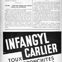 0257 - Page 254-LXIV - Correspondance. Assurances sociales. Reprise du droit aux prestations de l’assurance-maladie après deux mois de suspension des soins / Droit des enfants des assurés sociaux aux prestations