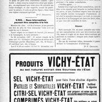 0259 - Page 256-LXVI - Correspondance. Application des tarifs d'honoraires. Accidents du travail. Epluchage avec extraction de corps étranger à la région nasale / Deux interventions peuvent être comptées à la fois
