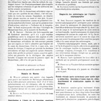 0289 - Page 286 - Partie scientifique. L’actualité scientifique. Les Sociétés Savantes. Paris. Société médicale des hôpitaux de Paris. Le rhumatisme articulaire aigu dans l’armée, 15-10-1937 / Société de médecine de Paris, Séance du samedi 23 octobre 1937. Maladie de Morton / Contribution à l’étude de la digestion gastrique / diagnostic des métrorragies par l’hystéro-salpingographie / Fistule vésicale après cystostomie pour cystite aiguë à colibacilles. Injections d’ozone dans les côlons. Assèchement et cicatrisation rapides du trajet fistuleux
