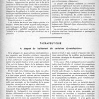 0293 - Page 290 - Partie scientifique. L’actualité scientifique. Les thèses. Contribution à l’étude de la maladie oellaque, par Dr Germaine Fabre. (Thèse 1937) / Thérapeutique. A propos du traitement de certaines dysendocrinies