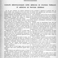 0299 - Page 296 - Partie professionnelle, Hygiène, Assistance, Mutualité, Intérêts corporatifs, Variétés. Bulletin de l’Actualité. Nomination, fonctions et rôle d'un ordonnateur d'hôpital. Résultats d’une enquête américaine (Fin) / Conflits déontologiques entre médecins de stations thermales et médecins de pratique générale