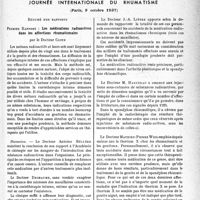 0348 - Page 345 - Partie scientifique. L'actualité scientifique. Les Congrès. Journée internationale du rhumatisme, (Paris, 9 octobre 1937). Résumé des rapports. Premier Rapport : Les médications radioactives dans les affections rhumatismales, par le Docteur Coste