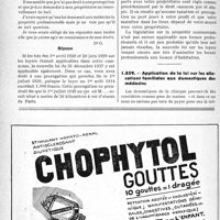 0377 - Page 374-LXIV - Correspondance. Questions diverses. Droit de prorogation par application de la nouvelle loi sur les loyers / Application de la loi sur les allocations familiales aux domestiques des médecins