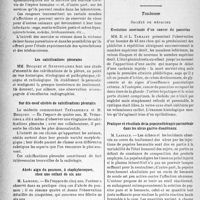 0417 - Page 414 - Partie scientifique. L’actualité scientifique. Les Sociétés Savantes. Lille. Société médicale et anatomie-clinique. Les rats et les campagnols en pathologie / Les calcifications pleurales / Sur dix-neuf clichés de calcifications pleurales / Abcès aigu du poumon, à staphylocoques, chez une enfant de six ans / Toulouse. Société de médecine. Évolution anormale d’un cancer du pancréas / Pratique et résultats de la pepsinothérapie parentérale dans les ulcus gastro-duodénaux
