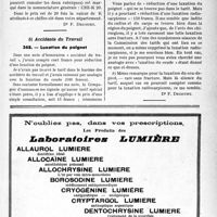 0446 - Page LXI-443 - Correspondance. Application des tarifs d’honoraires. a) Assurances sociales. Fausse couche simple ou curetage utérin / b) Accidents du Travail. Luxation du poignet