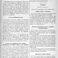 0543 - Page 480 - Partie scientifique. L’actualité scientifique. Les Sociétés Savantes. Montpellier. Société des Sciences médicales de Montpellier et du Languedoc méditerranéen. A propos de la conduite à tenir dans les grandes hémorragies des ulcères de la petite courbure ; résection en selle / Alger. Société de médecine. Hérédo-syphilis et rétrécissement mitral / Un cas d’épithélioma du grêle / A propos de l’épidémie de fièvre typhoïde. Exaltation de la virulence. Formes rares anormales / Fracture du cou-de-pied avec gros diastasis péronéo- tibial. Réduction par vissage transpéronéo-tiblal / Toulouse. Société de chirurgie, Séances du 26 novembre et du 3 décembre 1937. Voyage d’étude à Stockholm / Boutons anastomotiques dans les opérations gastro-duodénales / Gangrène du membre supérieur