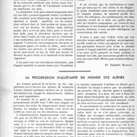0549 - Page 486 - Partie professionnelle. Bulletin de l’Actualité. L'académie Duchenne de Boulogne / La progression inquiétante du nombre des aliénés