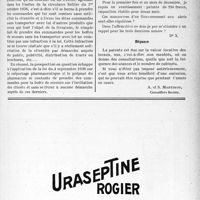 0570 - Page LXI-507 - Correspondance. Questions diverses. Etendue de l’Interdiction du colportage pharmaceutique / Fiscalité. La patente est due sur les locaux où sont données habituellement les consultations