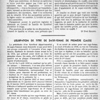 0619 - Page 556 - Partie professionnelle, Hygiène, Assistance, Mutualité, Intérêts corporatifs, Variétés. Travaux originaux. La situation des médecins de contrôle des caisses n’est pas enviable [Dr Paul Boudin]. Les conseils d'un médecin d’enfants [G. Lavalée] / Usurpation de titre de sage-femme de première classe [Dr Paul Boudin]