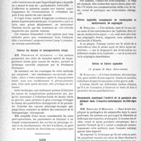 0745 - Page 738 - Partie scientifique. L’actualité scientifique. Les Sociétés Savantes. Paris. Société d’oto-rhino-laryngologie de Paris, Séance du 25 novembre 1937. Complication rare de mastoïdite / Un cas de pachydermie vorticellée du cuir chevelu / Cancer du larynx et laryngectomie totale / Lille. Société médicale et anatomie-clinique. Malformation congénitale de l’urêtre antérieur urêtre surnuméraire. (Présentation de malade) / Fièvre typhoïde compliquée de cholécystite et, tardivement, de salpingite / Ictère et fièvre typhoïde / Documents montrant l’intérêt de la paralysie atro-pinique dans l’examen radiologique du tube digestif