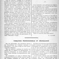 0829 - Page 822 - Partie professionnelle, Hygiène, Assistance, Mutualité, Intérêts corporatifs, Variétés. L’actualité professionnelle. Le problème de l’éducation au sanatorium d’enfants / Formation professionnelle et délinquance