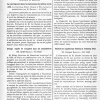 0879 - Page 934 - Partie scientifique. L'actualité scientifique. Les Sociétés Savantes. Paris. Académie de médecine. La voie digestive dans la transmission du typhus murin, (8-2-1938) / Dosage rapide de l’oxygène dans les atmosphères, (8-2-1938) / Académie de chirurgie. Sur une classification des goitres, (12-1-1938) / Myosite du quadriceps fémoral à évolution froide, (12-1-1938)