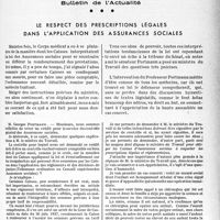 0880 - Page 935 - Partie professionnelle, Hygiène, Assistance, Mutualité, Intérêts corporatifs, Variétés. Bulletin de l’Actualité. Le respect des prescriptions légales dans l’application des assurances sociales