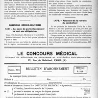 0900 - Page XLI-955 - Correspondance. Questions diverses. Les médecins peuvent-ils bénéficier des allocations familiales ? / Questions médico-militaires. Les cours de perfectionnement ne sont pas obligatoires / Paiement de la retraite du combattant