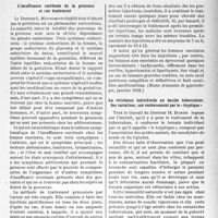 0932 - Page 869 - Partie scientifique. L’actualité scientifique. La Presse. L’insuffisance surrénale de la grossesse et son traitement [(Revue, français de gynécologie, janvier 1938)] / La résistance individuelle au bacille tuberculeux. Ses variations, son renforcement par le « tryptique » [(Journal des Praticiens, 29 janvier 1938)]