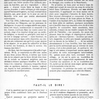 0952 - Page 889 - Partie professionnelle, Hygiène, Assistance, Mutualité, Intérêts corporatifs, Variétés. Travaux originaux. Histoires coloniales ou la clinique par la joie, par le Docteur Certain / Faut-il le dire? [G. Lavalée]