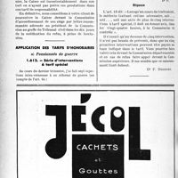 0961 - Page 898-LXIV - A travers l’officiel. Emplois réservés. Droit des assurés sociaux aux prestations spéciales / Application des tarifs d’honoraires. a) Pensionnés de guerre. Série d’interventions à tarif spécial