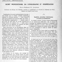 0984 - Page 973 - Partie scientifique. Travaux originaux. Secret professionnel en syphiligraphie et vénéréologie, par le Professeur H. Gougerot. Syphilis, maladies vénériennes et secret professionnel