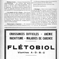 1043 - Page 1030-X - Dernières nouvelles. Cinquantenaire de l’hôpital des Enfants, de Bordeaux (Professeur H. -L. Rocher) / Hôpitaux de Lyon / A la mémoire de Ch. -G. Pravaz / Hôpital-hospice d’Argenteuil / Naissance / Nécrologie [Auguste Bostetter, Chardin, Dufilho, Jean Félix, Le Taro, Henri Louyrlac, Maurice Henri Marlière, Jean Postel, Noël Stéphanopoli, André Rouzaud, Phélippe, G. Lapeyre]