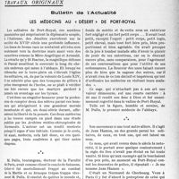 1072 - Page 1059 - Partie professionnelle, Hygiène, Assistance, Mutualité, Intérêts corporatifs, Variétés. Travaux originaux. Bulletin de l’Actualité. Les médecins au « désert » de port-royal [G. Lavalée]
