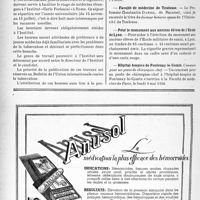 1101 - Page 1088-VIII - Dernières nouvelles. Une cérémonie à l’École de médecine de Tours / Bourses d’études à l’Institut « Carlo Forlanini » à Rome / Faculté de médecine de Toulouse / Pour le monument aux anciens élèves de l’École de Lyon / Hôpital-hospice de Fontenay-le-Comte
