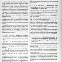 1132 - Page 1119 - Partie scientifique. L’actualité scientifique. Les Thèses. Manifestations épileptiques au cours de la sclérose en plaques, par Dr Ch. Puymartin, (Thèse 1937) / Maladie de Simmonds, Discussion des rapports entre la cachexie hypophysaire et l'anorexie mentale, par Dr M. Paingault, (Thèse 1937) / Modifications histo-physiologiques au cours de l’anoxémie aiguë et de l’hyperoxémie, par Dr A. Bryskier, (Thèse de 1937) / Contribution à l’étude du traitement de l'érythrémie par la radiothérapie et, en particulier, par la téléroentgenthérapie totale, par Dr G. Blaire, (Thèse 1937) / Sur les troubles de la synthèse de la vitamine C chez le nourrisson et les modifications concomitantes dans l’excrétion urinaire de l’azote, par Dr P. -M. Rodier, (Thèse 1937)
