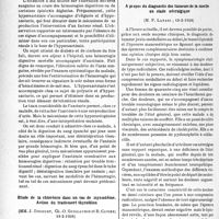 1195 - Page 1182 - Partie scientifique. L’actualité scientifique. Les Sociétés Savantes. Paris. Société médicale des hôpitaux de paris. Azotémie et hyperazoturie consécutives à une hémorragie digestive, (18-2-1938) / Étude de la chlorémie dans un cas de myxoedème. Action du traitement thyroidien, (18-2-1938) / A propos du diagnostic des tumeurs de la moelle au stade névralgique, (18-2-1938)