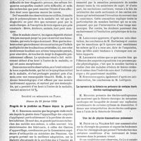1253 - Page 1240 - Partie scientifique. L’actualité scientifique. Les Sociétés Savantes. Paris. Société médicale des hôpitaux de Paris. Un cas de panartérite noueuse subaiguë mortelle, (18-2-1938) / Société de médecine de Paris, Séance du 26 février 1938. Progrès de la prothèse en France depuis la guerre / Essai d’une interprétation psycho-physiologique du membre fantôme des amputés / La carence de la théorie en présence de certains tracés électro-cardiographiques / Une loi de physio-traumatisme pulmonaire