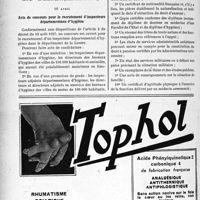 1269 - Page 1256-LII - A travers l’officiel. Décret rendant applicable à l’Algérie la loi du 14 juin 1934 sur la fabrication et la vente des sérums thérapeutiques / Avis de concours pour le recrutement d’inspecteurs départementaux d’hygiène