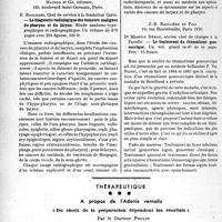 1315 - Page 1302 - Partie scientifique. L'actualité scientifique. Les Livres. Le diagnostic radiologique des tumeurs malignes du pharynx et du larynx, par F. Baclesse, Masson et Cie, éditeurs, Paris / Le traitement du rhumatisme gonococcique, par Dr Maurice Dérot, J. -B. Baillière et Fils, Paris / Thérapeutique. A propos de l'Adonis vernalis « Du choix de la préparation dépendent les résultats », par le Docteur Poulin