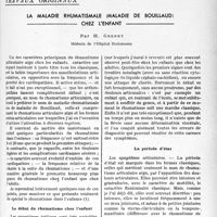 1414 - Page 1401 - Partie scientifique. Travaux originaux. La maladie rhumatismale (maladie de bouillaud) chez l’enfant, par H. Grenet. Le début du rhumatisme chez l’enfant / La période d’état
