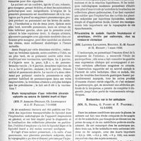 1429 - Page 1416 - Partie scientifique. L'actualité scientifique. Les Sociétés Savantes. Paris. Société médicale des hôpitaux de Paris. Quelques réflexions à propos d’une pneumonie récidivante, 7-3-1938 / Étude topographique d’une collection pleurale enkystée au moyen de lipiodol lourd et léger, 7-3-1938 / Présentation de malade. Gastrite boutonneuse et atrophique, révélée par endoscopie, chez un vomisse un chronique, 7-mars 1938 / Recherches sur le fer médullaire, 14-3-1938