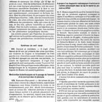 1431 - Page 1418 - Partie scientifique. L'actualité scientifique. Les Sociétés Savantes. Montpellier. Société des sciences médicales et biologiques de Montpellier et du Languedoc méditerranéen. Méningo-radiculo-névrite mélitococcique ayant débuté par une paralysie du grand dentelé / L’épreuve au Syntropan ; test des manifestations convulsives et, en particulier, de l’épilepsie / Syndrome du nerf nasal / Recherches histochimiques sur le passage de l’arsenic et du mercure dans le placenta / Intoxication par les champignons phalloïdes Grande insuffisance hépatique et hypoglycémie / A propos d’un diagnostic radiologique d’anévrisme de l’artère pulmonaire dans un cas de cancer du poumon au début