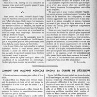 1438 - Page 1425 - Partie professionnelle, Hygiène, Assistance, Mutualité, Intérêts corporatifs, Variétés. Bulletin de l’Actualité. Réhabilitation du travail manuel / Comment une machine agricole gagna la guerre de sécession