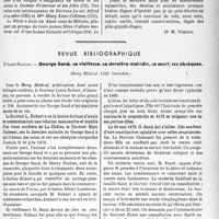 1448 - Page 1435 - Partie professionnelle, Hygiène, Assistance, Mutualité, Intérêts corporatifs, Variétés. L’actualité professionnelle. La peinture anglaise au musée du Louvre [Dr M. Vimont] / Revue bibliographique. George Sand, sa vieillesse, sa dernière maladie, sa mort, ses obsèques, par Dr Louis Robert (Berry Médical, 1938, Issoudun)