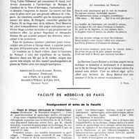 1449 - Page 1436 - Partie professionnelle, Hygiène, Assistance, Mutualité, Intérêts corporatifs, Variétés. L’actualité professionnelle. Revue bibliographique. George Sand, sa vieillesse, sa dernière maladie, sa mort, ses obsèques, par Dr Louis Robert (Berry Médical, 1938, Issoudun) / Faculté de médecine de Paris. Enseignement et actes de la Faculté