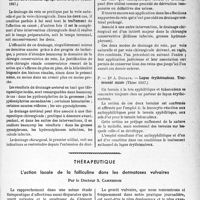 1560 - Page 1547 - Partie scientifique. L'actualité scientifique. Les Thèses. Le drainage du rein. Son intérêt dans la chirurgie conservatrice, Dr R. Janvier (Thèse 1937) / Lupus érythémateux. Traitement mixte, Dr A. Decaen (Thèse 1937) / Thérapeutique. L’action locale de la folliculine dans les dermatoses vulvaires, par le Docteur S. Camredon