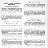 1618 - Page 1605 - Partie scientifique. L'actualité scientifique. Les Sociétés Savantes. Paris. Académie de chirurgie. Méthode de Bier dans les suppurations à staphylocoques, 9-2-1938 / Iléite nécrosanté, à fistules multiples, 9-2-1938 / La conservation des ovaires chez les hystérectomisées, 9-2-1938 / A propos de la conservation ovarienne après hystérectomie, 16-2-1938