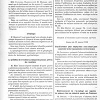 1621 - Page 1608 - Partie scientifique. L'actualité scientifique. Les Sociétés Savantes. Paris. Société médico-chirurgicale des hôpitaux libres, Séance du 7 janvier 1938. Essai de traitement des porteurs de germes diphtériques par les rayons X / Géophagie / Le problème de l’embolie aseptique des grosses artères des membres / Le traitement des sclatiques rhumatismales / Société d’oto-rhino-laryngologie de Paris, Séance du 12 janvier 1938. Trachéotomie pour emphysème sous-cutané grave consécutif à des traumatismes cervico-faciaux / Rétrécissement de l’oesophage par ingestion de potasse, chez un enfant de quatre ans. Traitement